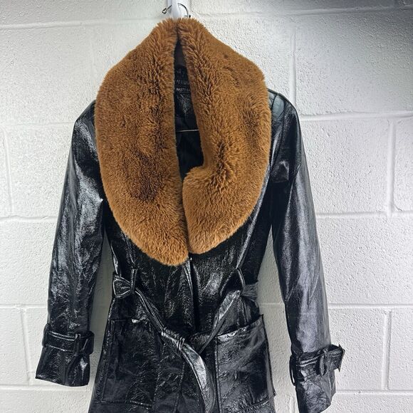 Nastygal Falling Fur You Faux Fur Trench Coat, Black, Size 2, XS - Picture 3 of 15